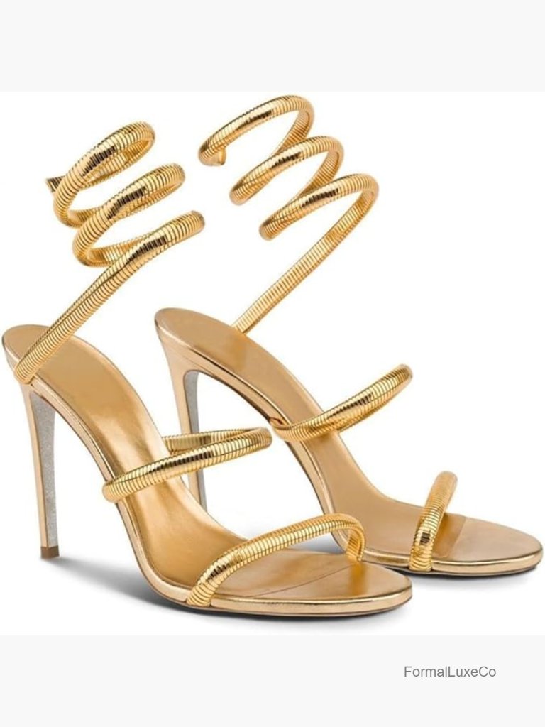 4.17" Stiletto Heeled Sandals Lace Up Slingback Dressy Heels Spiral Straps